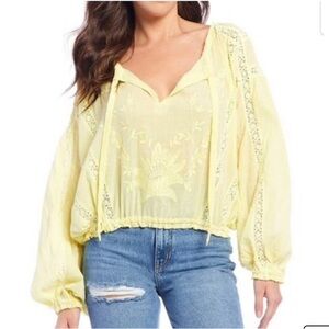 Free People Maria Lace peasant blouse in an oversized extra small yellow